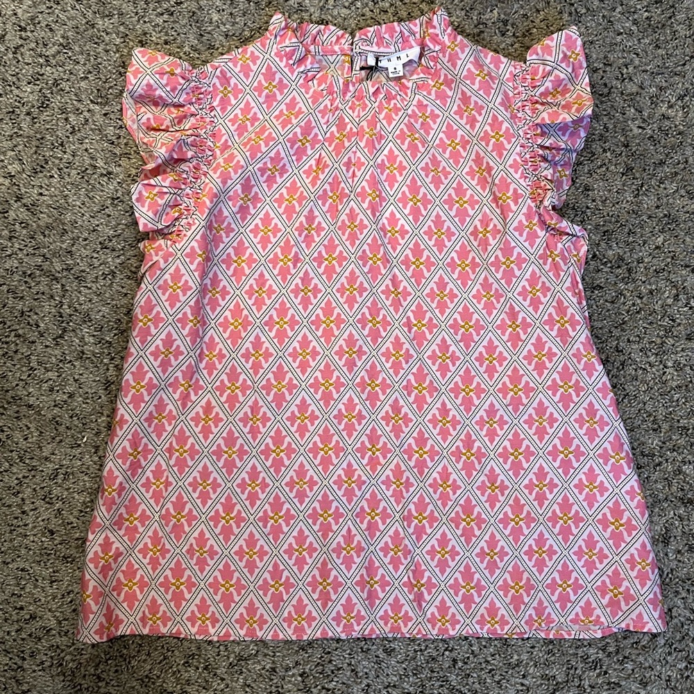 THML Sterling Top - Pink and Yellow Ruffle Sleeve Top